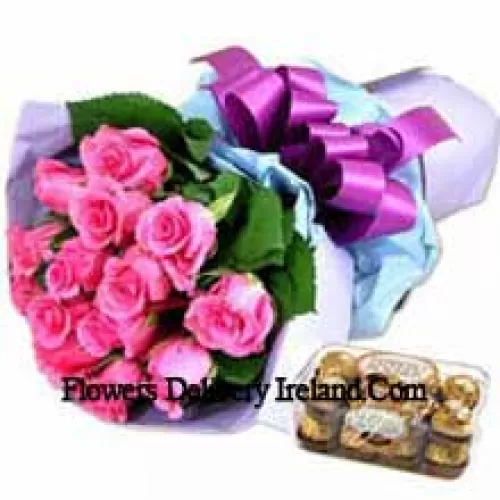 Bunch Of 11 Pink Roses With 16 Pcs Ferrero Rocher